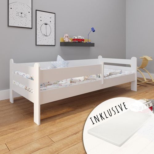 Kinderbett 80x160 mit Matratze, Rausfallschutz, & Lattenrost in weiß Mädchen Jungen Bett Jugendbett