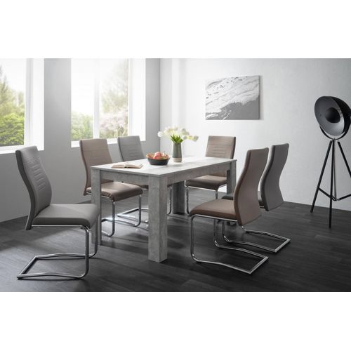 Tisch mit wendbarer Mittelplatte, Betonfarbe mit wendbarer schwarz-weißer Platte, 138 x 74 x 80 cm.