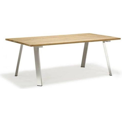 Tisch mit Edelstahlbeinen und 3mm Teakholzplatte Italy, braune Farbe, 200 x 100 x 74 cm