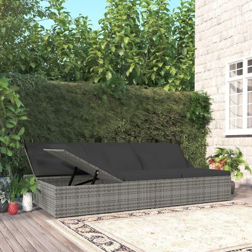 Sonnenliege mit Auflagen Poly Rattan Dunkelgrau