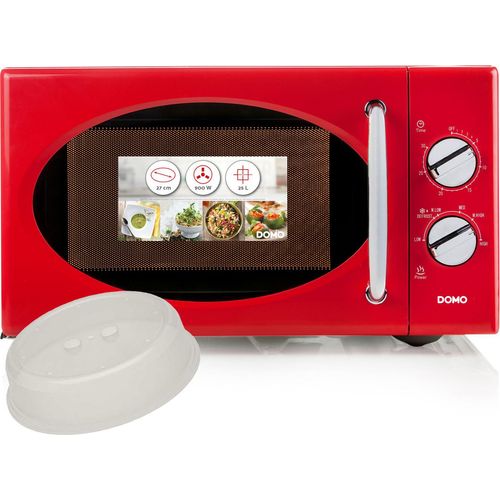 Kleine 25L Mikrowelle in ROT 900 Watt Drehteller & Timerfunktion mit Abdeckhaube