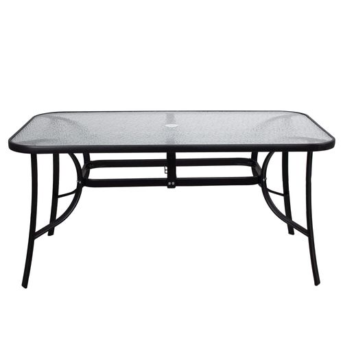 Gartentisch mit Glasplatte Schirmloch 90 x 150 cm Hartglas Metallrahmen