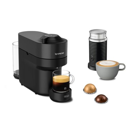 Nespresso De'Longhi Vertuo Pop ENV90.BAE Kaffeekapselmaschine & Aeroccino Milchaufschäumer | 1260W | Liquorice Black