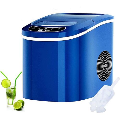 Eiswürfelmaschine mit 2,2L Tank, 12kg/24h, 9 Eiswürfel in 6 min, Ice Maker mit Eiswürfelschaufel & Eiskorb, Eiswürfelbereiter 2 Würfelgrößen (Blau)