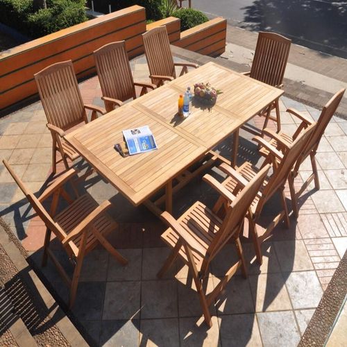Sitzgruppe Teak 8 Klappstühle Bari + Ausziehtisch Parma 180-240 x120cm