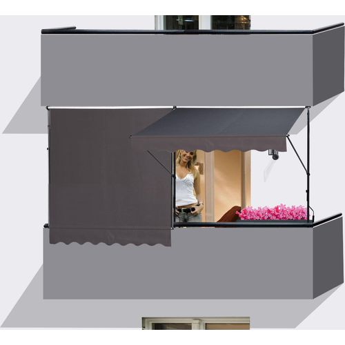 2 Stück Klemmmarkise 250x130cm GRAU Balkonmarkise Sonnenschutz Terrassenüberdachung Höhenverstellbar von 200-290cm Markise Balkon ohne Bohren