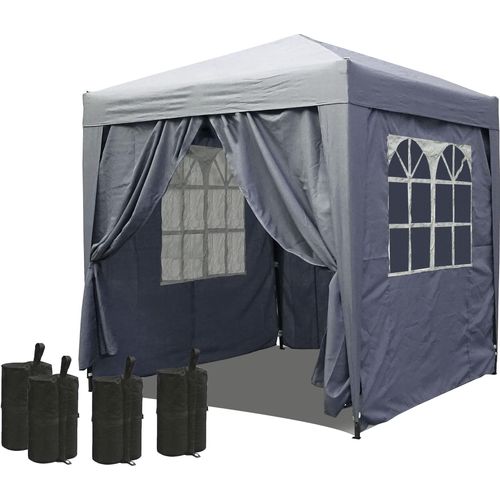 Pop-Up-Pavillon 2 x 2 m Smoky Grau mit 4 Easy-Klett Seitenwänden und 4 Fußgewichten