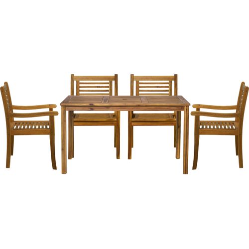 Möbilia 5-tlg. Garten-Sitzgruppe | 1 Tisch, 4 Armlehnstühle | Akazie-Holz natur | 31020021 | Serie GARTEN