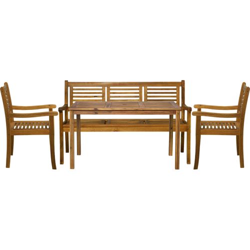 Möbilia 4-tlg. Garten-Sitzgruppe | 1 Tisch, 2 Armlehnstühle, 1 Bank | Akazie-Holz natur | 31020022 | Serie GARTEN