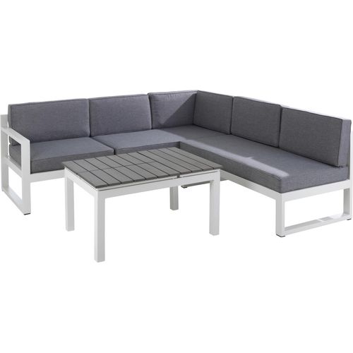 Gartenlounge - Aluminium - Weiß - Dunkelgrau - B 210 x T 198 cm - mit Funktionen