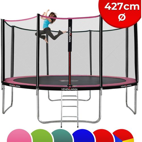 Trampolin - mit Sicherheitsnetz, Leiter, Randabdeckung, 427 cm, Farbwahl - Outdoor Indoor Gartentrampolin, Trampoline Farbe: Rosa