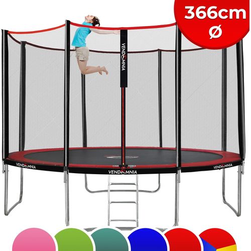 Trampolin - mit Sicherheitsnetz, Leiter, Randabdeckung, 366 cm, Farbwahl - Outdoor Indoor Gartentrampolin, Trampoline Farbe: Rot