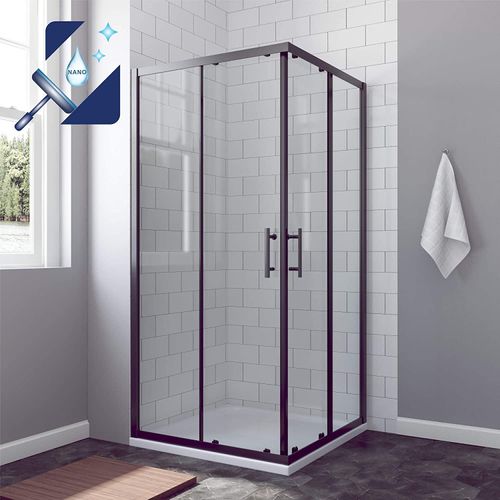 Duschkabine Eckdusche schwarz matt Eckeinstieg 90x90x195 cm Schiebetür 6 mm Einscheibensicherheitsglas Sicherheitsglas Vollrahmt Nano Beschichtung Lotus-Effekt Ebenerdige Montage möglich Großer Verstellbereich