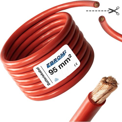 EBROM® 10 Meter Batteriekabel 95 mm² ROT - Pluskabel - Wohnwagen - KFZ - Boot - 99,9 % OFC Kupfer Vollkupfer - 10m 95 mm2 - 10 m 95mm2