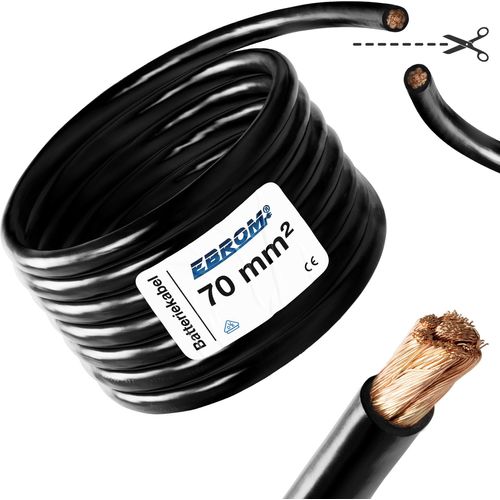 EBROM® 10 Meter Batteriekabel 70 mm² SCHWARZ - Minuskabel - Wohnwagen - KFZ - Boot - 99,9 % OFC Kupfer Vollkupfer - 10m 70 mm2 - 10 m 70mm2 Massekabel