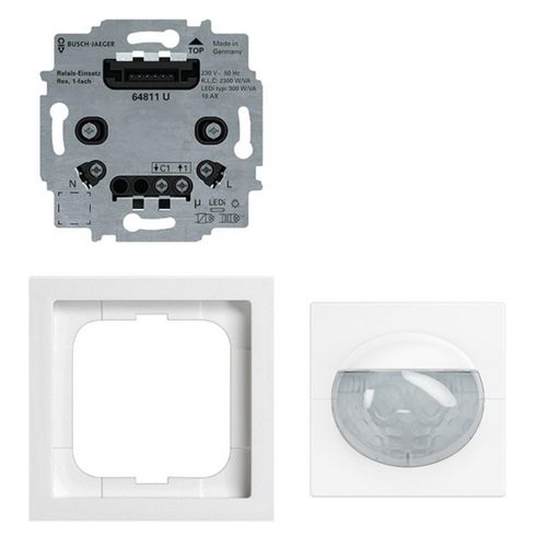 Busch-Jaeger 62764 UJ-84-WL Busch-Wächter® 180 flex, Wireless Komplettset mit Komfort Sensor Mulitilinse und Relais-Einsatz, Studioweiß