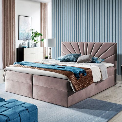 Boxspringbett Doppelbett TEO 2 - 140x200cm Bett mit Bonellmatratze, mit Bettkasten für Bettwäsche und Topper. (Altrosa)