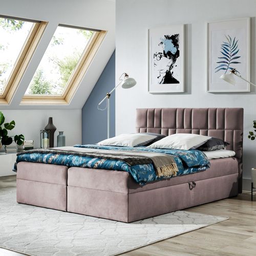 Boxspringbett Doppelbett TEO 1 - 120x200cm Bett mit Bonellmatratze, mit Bettkasten für Bettwäsche und Topper. (Altrosa)