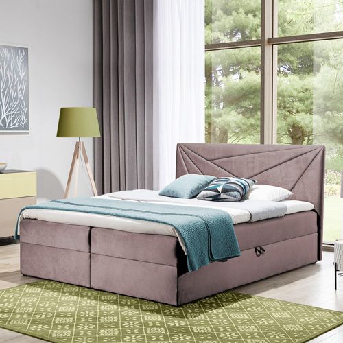Boxspringbett Doppelbett TEO 3 - 120x200cm Bett mit Bonellmatratze, mit Bettkasten für Bettwäsche und Topper. (Altrosa)