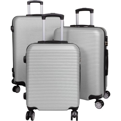 ABS Hartschalen Koffer Set M,L,XL Gepäck Trolley aufrecht rollbar Malaga Silber