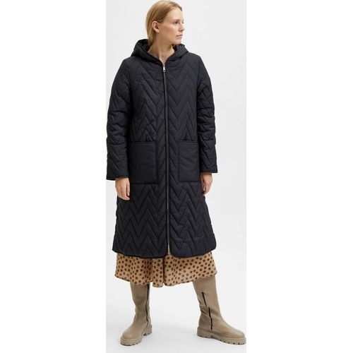 SELECTED FEMME Lange Steppjacke Leicht Wattierter Übergangsmantel mit Kapuze SLFNORA Größe: 44
