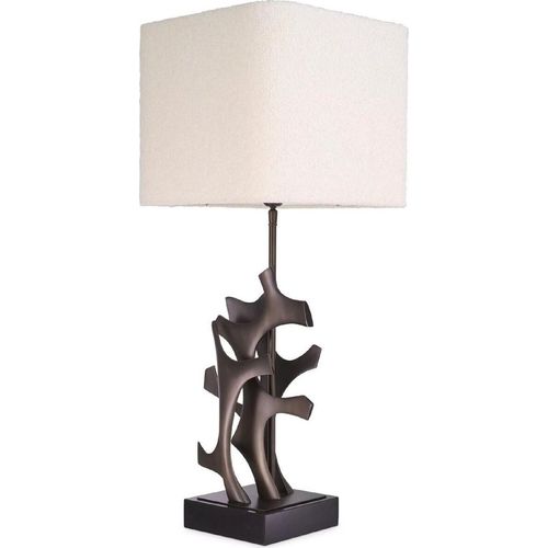 Casa Padrino Luxus Tischleuchte Bronze / Schwarz / Creme 35 x 35 x H. 85,5 cm - Schreibtischleuchte mit quadratischem Lampenschirm - Luxus Tischleuchten - Luxus Schreibtischleuchten