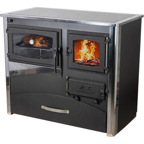 Kaminofen mit Backfach und Herdplatte mit Glaskeramik ABC Concept 2 Air Links Mehrfachbelegung Holzofen 11,6 kW Kamin Ofen Holz Werkstattofen Holzofen