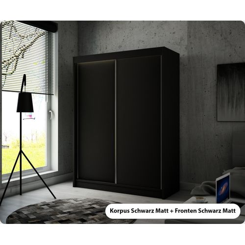 MEBLITO Kleiderschrank Eris Schlafzimmer Schrank Wohnzimmerschrank Garderobenschrank modern Top Neu Design Schiebetürenschrank Garderobe Lacobelglas Glanz Wohnzimmer 215 x 200