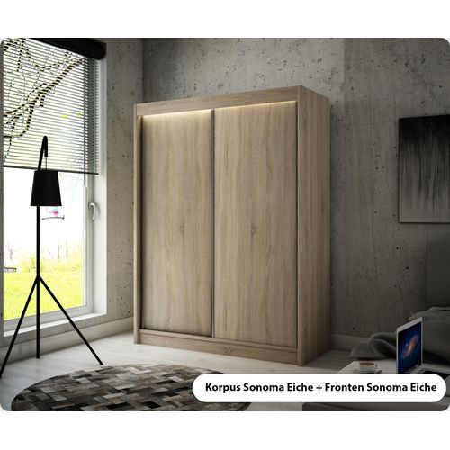 MEBLITO Kleiderschrank Eris Schlafzimmer Schrank Wohnzimmerschrank Garderobenschrank modern Top Neu Design Schiebetürenschrank Garderobe Lacobelglas Glanz Wohnzimmer 215 x 120