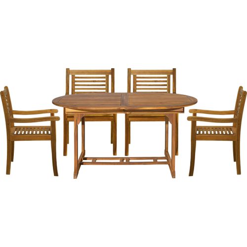 Möbilia 5-tlg. Garten-Sitzgruppe | 1 Tisch, 4 Armlehnstühle | Akazie-Holz natur | 31020017 | Serie GARTEN