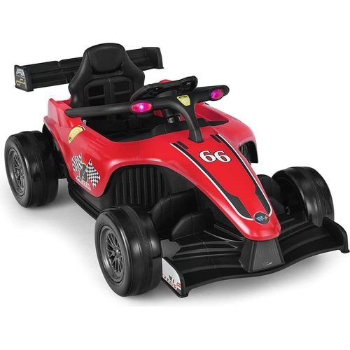 COSTWAY 12V Kinderauto, elektrisches Rennauto mit Fernbedienung, Federaufhängung, Sanftanlaufsystem, Musik, Licht, Elektroauto für Kinder von 3-7 Jahren, 2-5 km/h (Rot)