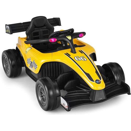 COSTWAY 12V Kinderauto, elektrisches Rennauto mit Fernbedienung, Federaufhängung, Sanftanlaufsystem, Musik, Licht, Elektroauto für Kinder von 3-7 Jahren, 2-5 km/h (Gelb)