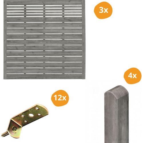 Sichtschutzzaun Set Sina mit Gitter - Grau 3 Zaunfelder inkl. Pfosten