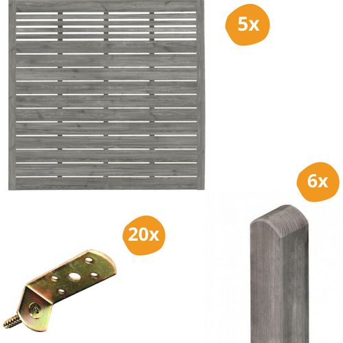 Sichtschutzzaun Set Sina mit Gitter - Grau 5 Zaunfelder inkl. Pfosten