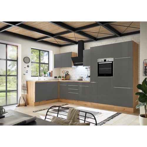 Küche Küchenzeile Winkelküche Marleen Premium 370 cm Grau Artisan Eiche Respekta