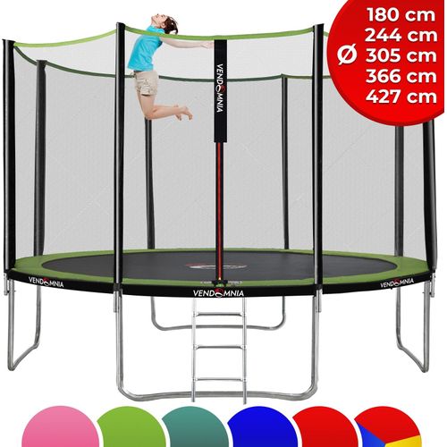 Trampolin - mit Sicherheitsnetz, Leiter, Randabdeckung, 180 244 305 366 427cm, Farbwahl - Outdoor Indoor Gartentrampolin Farbe: Limonengrün Größe: Ø 366 cm