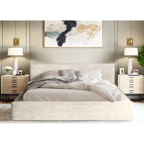 QUARTO Das Doppelbett ALMA 160/200 Macau/Pearl Designerbett mit Bettkasten & Lattenrost (cremig)