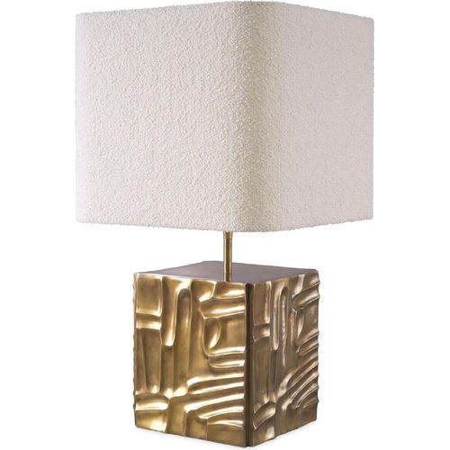 Casa Padrino Luxus Tischleuchte Vintage Messing / Creme 35 x 35 x H. 62 cm - Schreibtischleuchte mit quadratischem Samt Lampenschirm - Luxus Tischleuchten - Luxus Schreibtischleuchten