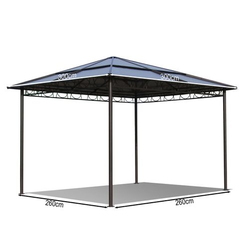 Metall Garten Hardtop Pavillon 3x3m Doppelstegplatten Polycarbonat Dach Partyzelt Pergola