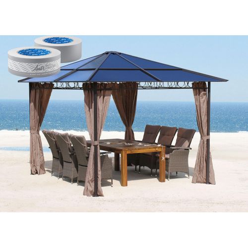 Metall Hardtop Pavillon 3x3m inkl Seitendwandset und Anti Dust Filterband Doppelstegplatten Polycarbonat Garten Dach Partyzelt Pergola