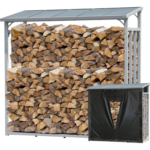 ALUMINIUM Kaminholzregal 143 x 70 x 145 cm mit Wetterschutz Garten Kaminholzunterstand 1,6 m³ Kaminholzlager Stapelhilfe Aussen