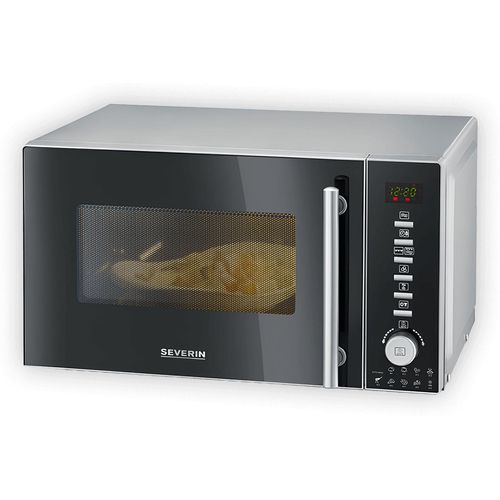 Mikrowelle Grill Heißluft SEVERIN MW 7773 3-in-1 20l Timer 9 Programme MW 7773 aus Edelstahl, schwarzsilber Mikrowelle Mit Grill Und Heißluftfunktion 3-in1 Mikrowelle Mikrowelle Minibackofen Mikrowellengerät Mikrowelle Mit Backofenfunktion Mikrowelle Mit Doppelgrill