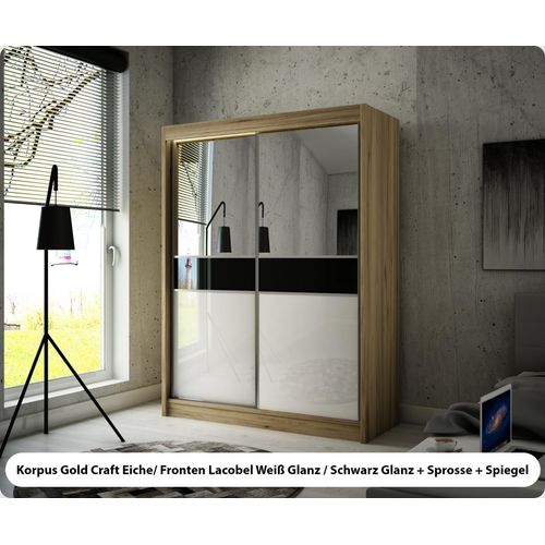 MEBLITO Kleiderschrank Lea Schlafzimmer Schrank Wohnzimmerschrank Garderobenschrank modern Top Neu Design Schiebetürenschrank Garderobe Lacobelglas Glanz Wohnzimmer 215 x 150