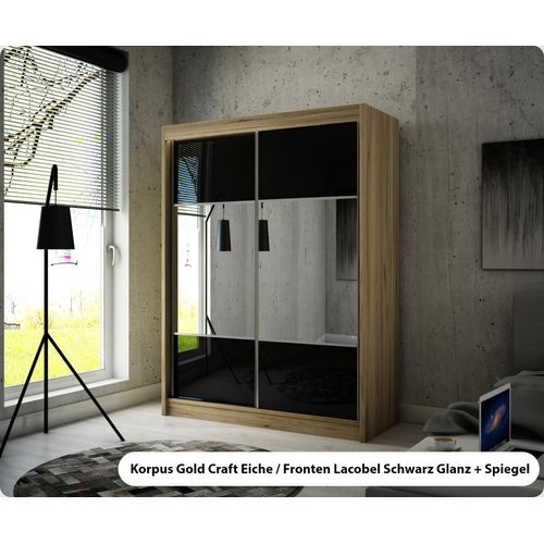 MEBLITO Kleiderschrank Gera Schlafzimmer Schrank Wohnzimmerschrank Garderobenschrank modern Top Neu Design Schiebetürenschrank Garderobe Lacobelglas Glanz Wohnzimmer 215 x 150