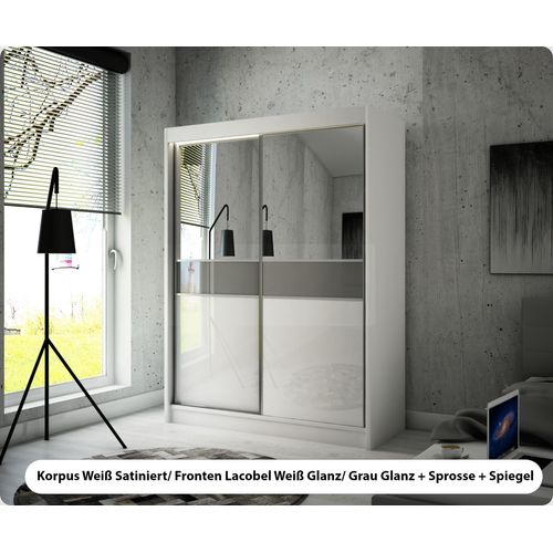 MEBLITO Kleiderschrank Lea Schlafzimmer Schrank Wohnzimmerschrank Garderobenschrank modern Top Neu Design Schiebetürenschrank Garderobe Lacobelglas Glanz Wohnzimmer 215 x 120