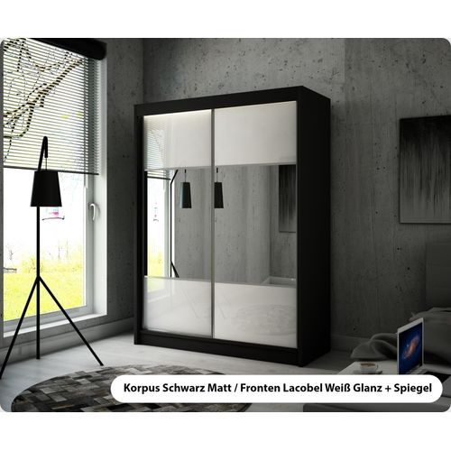 MEBLITO Kleiderschrank Gera Schlafzimmer Schrank Wohnzimmerschrank Garderobenschrank modern Top Neu Design Schiebetürenschrank Garderobe Lacobelglas Glanz Wohnzimmer 215 x 150