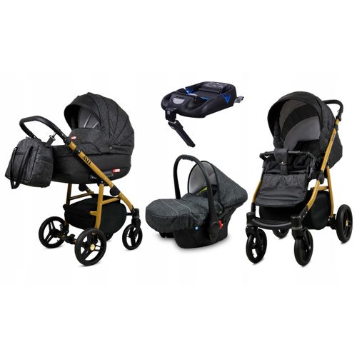 BabyLux® Axel | 4in1 Kinderwagen Bambimo | Carbon | Kombikinderwagen | Kinderwagenset | Isofix-Basisstation + Buggy + Babywanne + Autositz / Auto-Babyschale