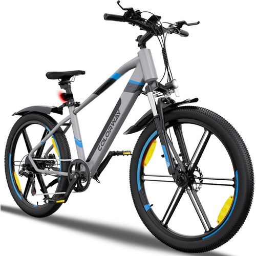 Elektrofahrrad Trekking Pedelec Citybike, 26 Zoll, MTB mit 7-Gang Shimano Kettenschaltung E-Bike, E-Trekking, Urbanbike, 250W Motor, 36V 12Ah Lithium-Ionen-Akku, 25 km/h, E-MTB Damen und Herren