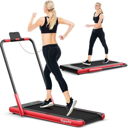 COSTWAY 2 in 1 Laufband mit APP & Fernbedienung | Bluetooth | 1-12 km/h | LED Display | Handyhalterung | klappbar | bis 120 kg belastbar Rot