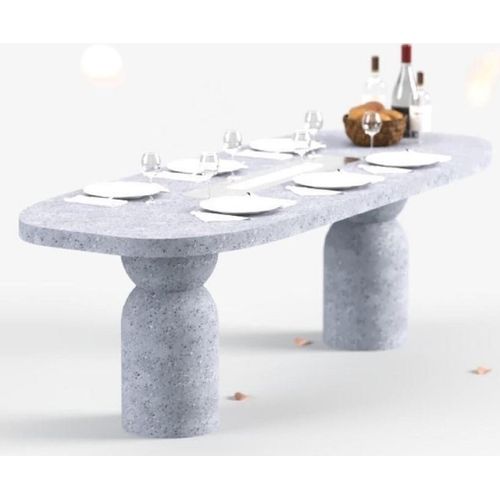 Casa Padrino Luxus Esstisch mit Bioethanol Kamin 240 x 110 x H. 75 cm - Verschiedene Farben - Esszimmertisch - Gartentisch - Esszimmer Möbel - Garten Möbel - Luxus Möbel - Luxus Einrichtung, Farbe:Grau
